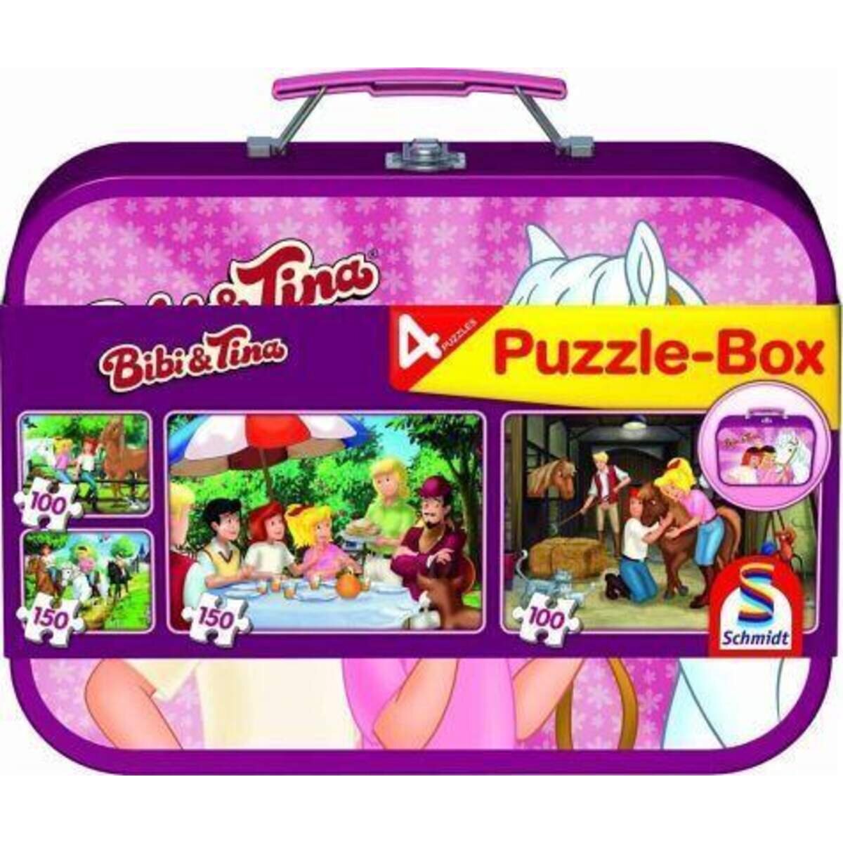 Schmidt Spiele Puzzle - Box im Metallkoffer Bibi & Tina, 2x100, 2x150 Teile