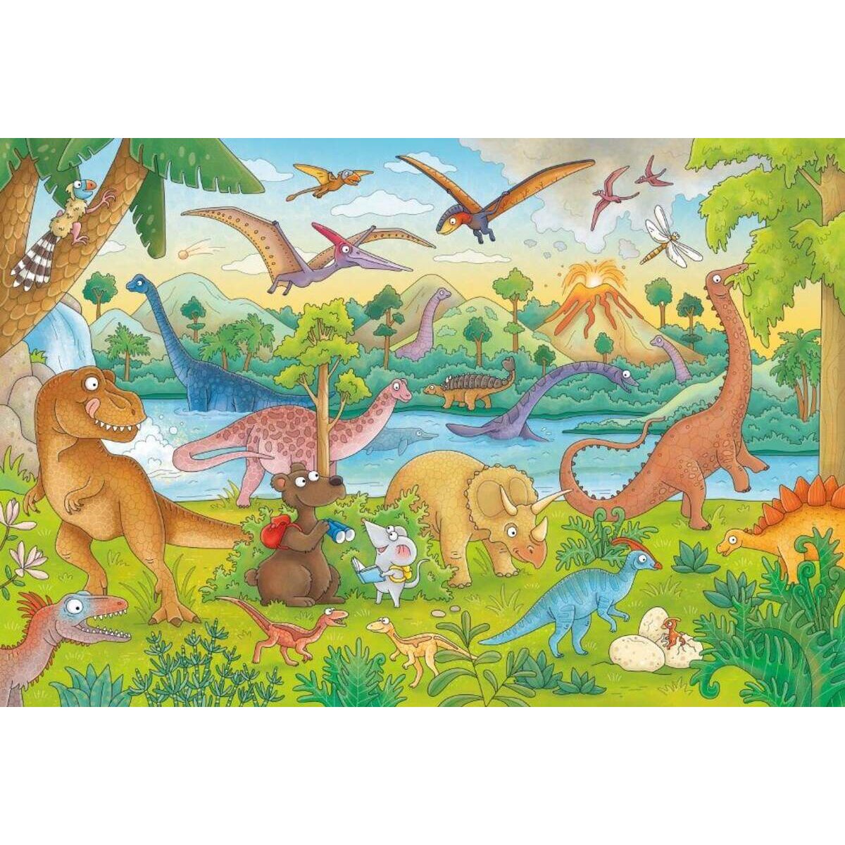 Schmidt Spiele KinderPuzzle - Reise in die Urzeit, 60 Teile, mit Add-on (Wissensbüchlein)