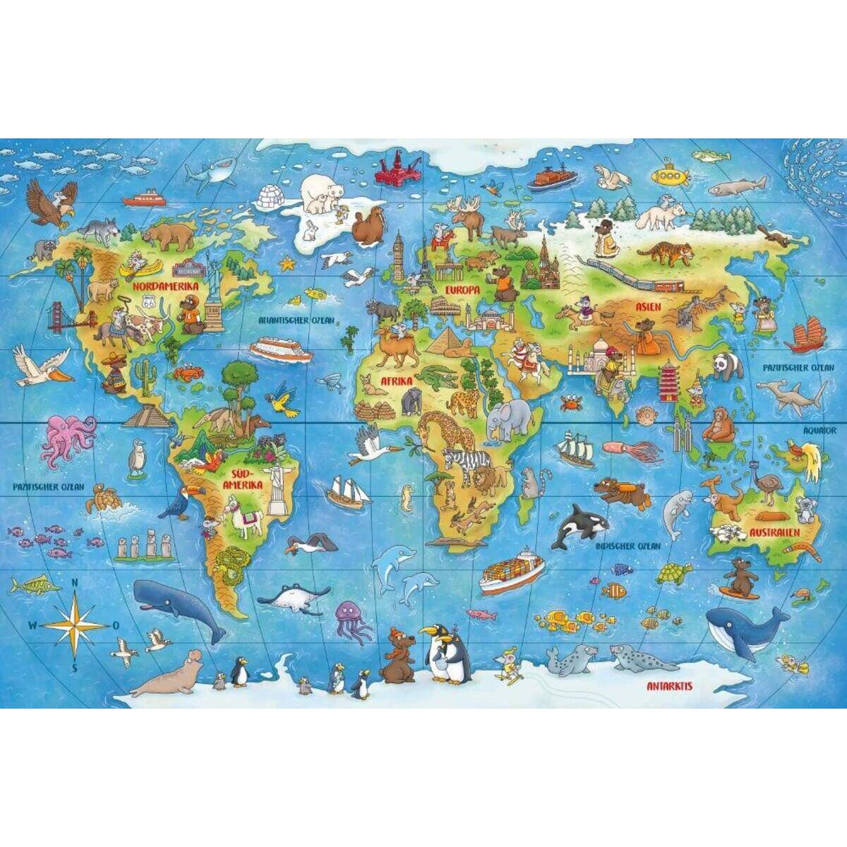 Schmidt Spiele KinderPuzzle - Reise um die Welt, 100 Teile, mit Add-on (Wissensbüchlein)