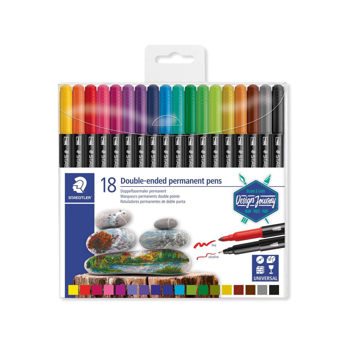 STAEDTLER® 3187 Doppelfasermaler permanent, Etui mit 18 Fasermalern in sortierten Farben