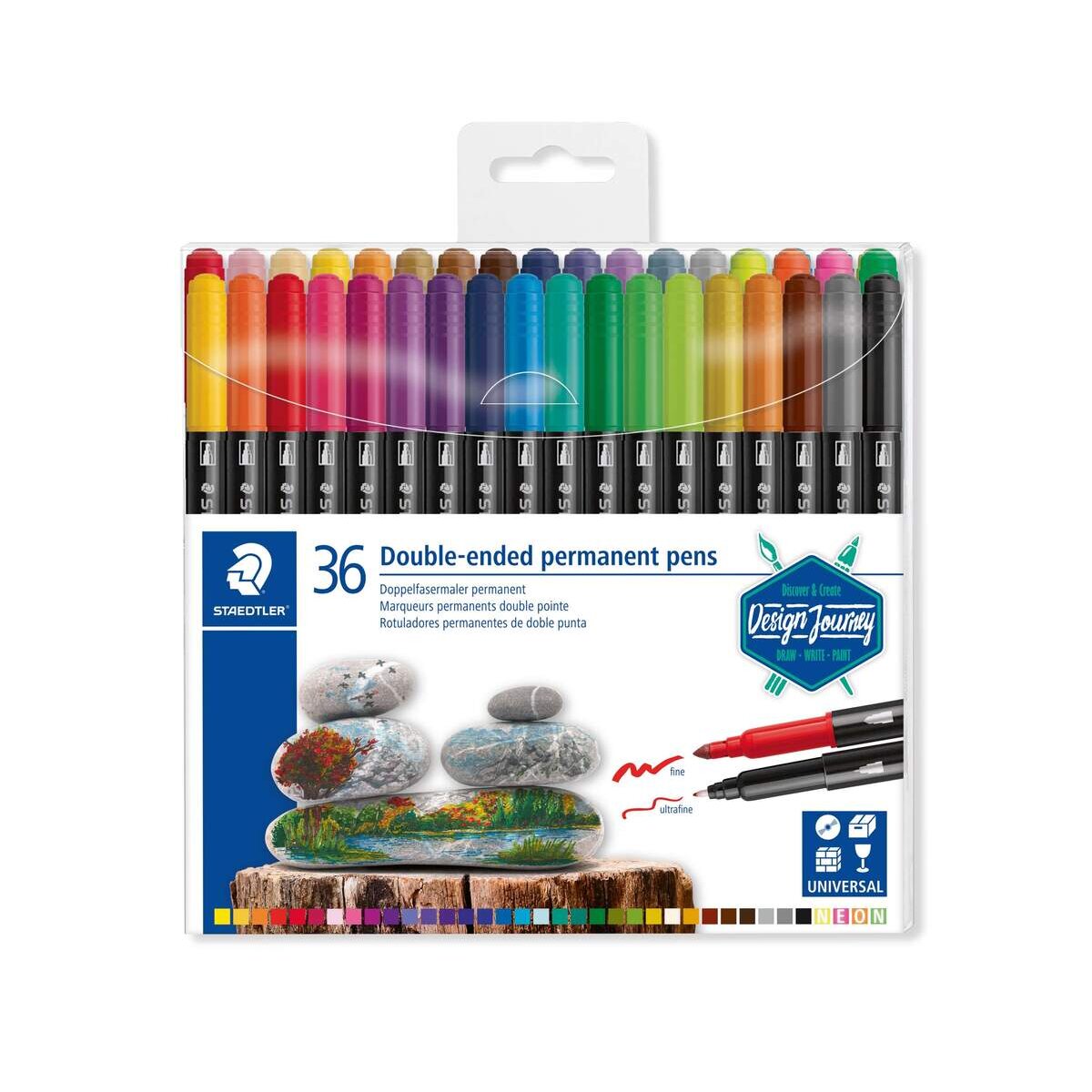 STAEDTLER® 3187 Doppelfasermaler permanent, Etui mit 36 Fasermalern in sortierten Farben
