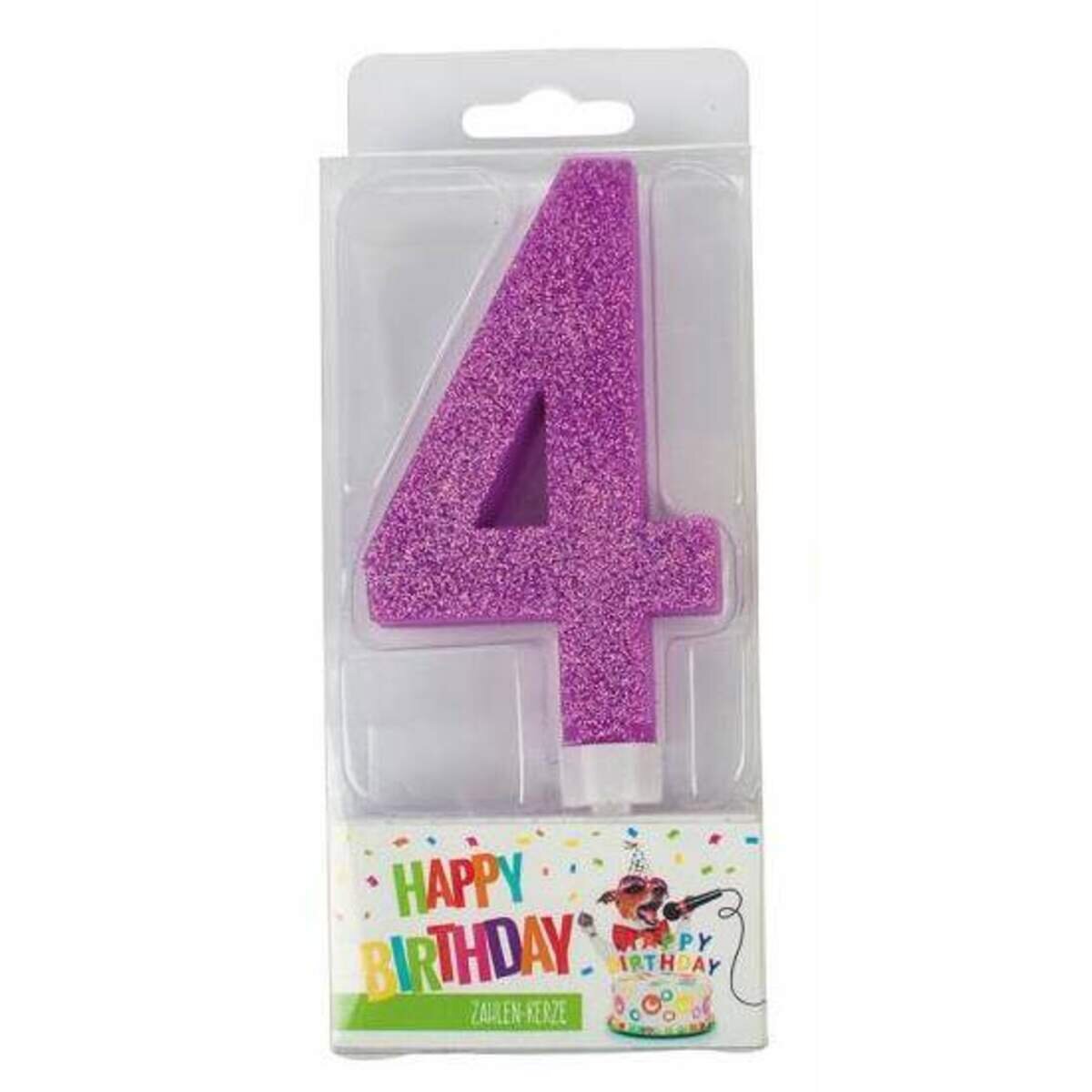 Trendhaus Glitzer-Zahlenkerze 4 - 1 Stück, farblich sortiert