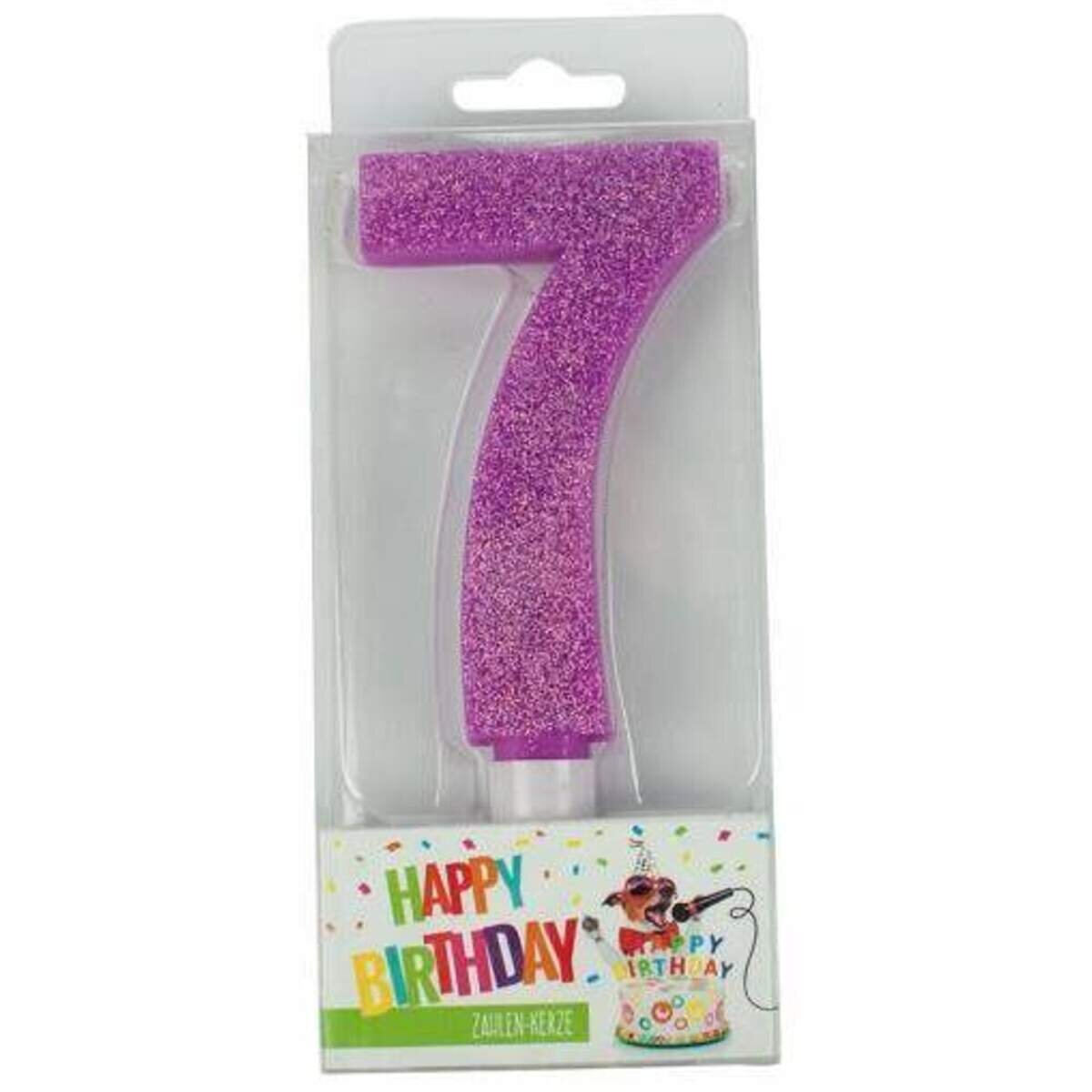 Trendhaus Glitzer-Zahlenkerze 7 - 1 Stück, farblich sortiert
