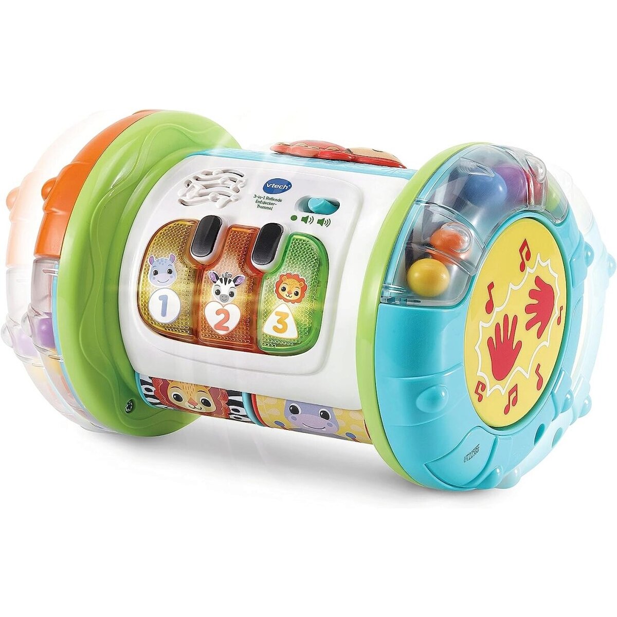 VTech 3-in-1 Rollende Entdecker-Trommel 7 gesungene Lieder und 18 Melodien