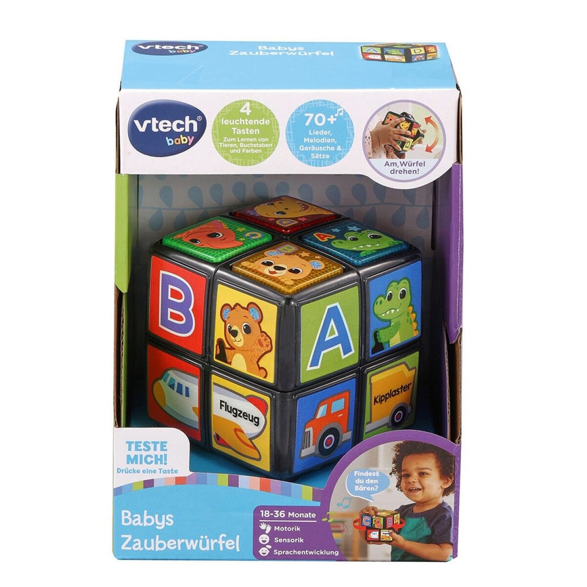 VTech Babys Zauberwürfel 5 gesungene Lieder und 16 Melodien batteriebetrieben