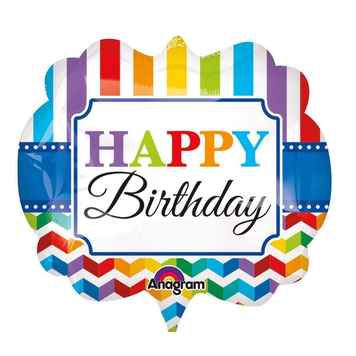 amscan Folienballon Super Shape Happy Birthday Bright Stripe & Chevron