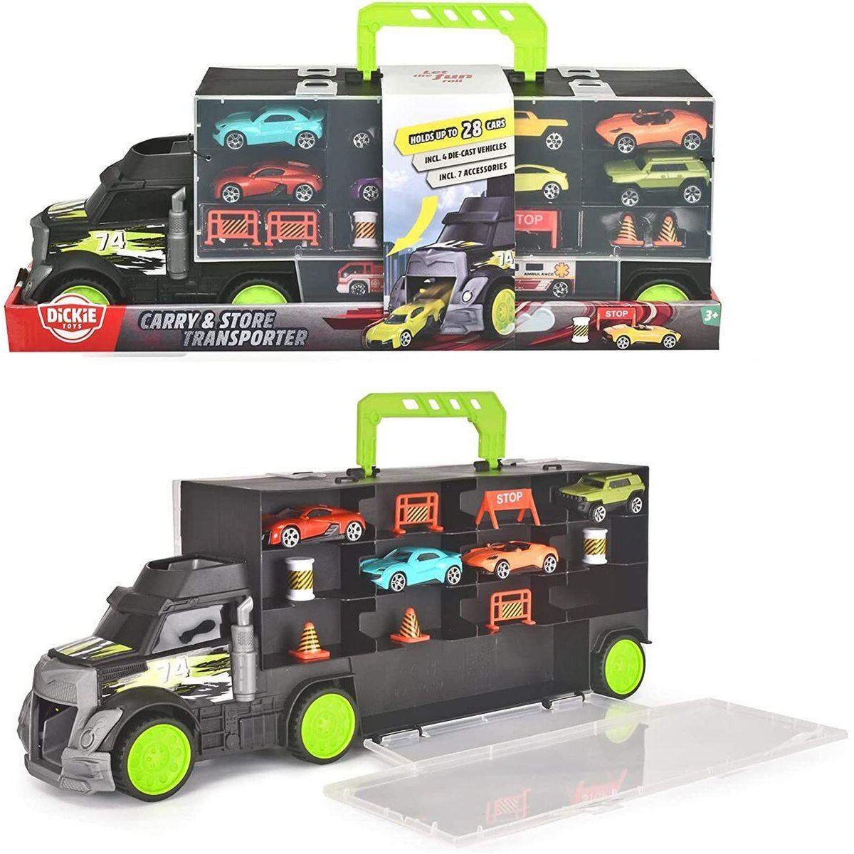 Dickie Toys Carry & Store Transporter Spielzeug-LKW zur Aufbewahrung von 28 Spielzeugautos