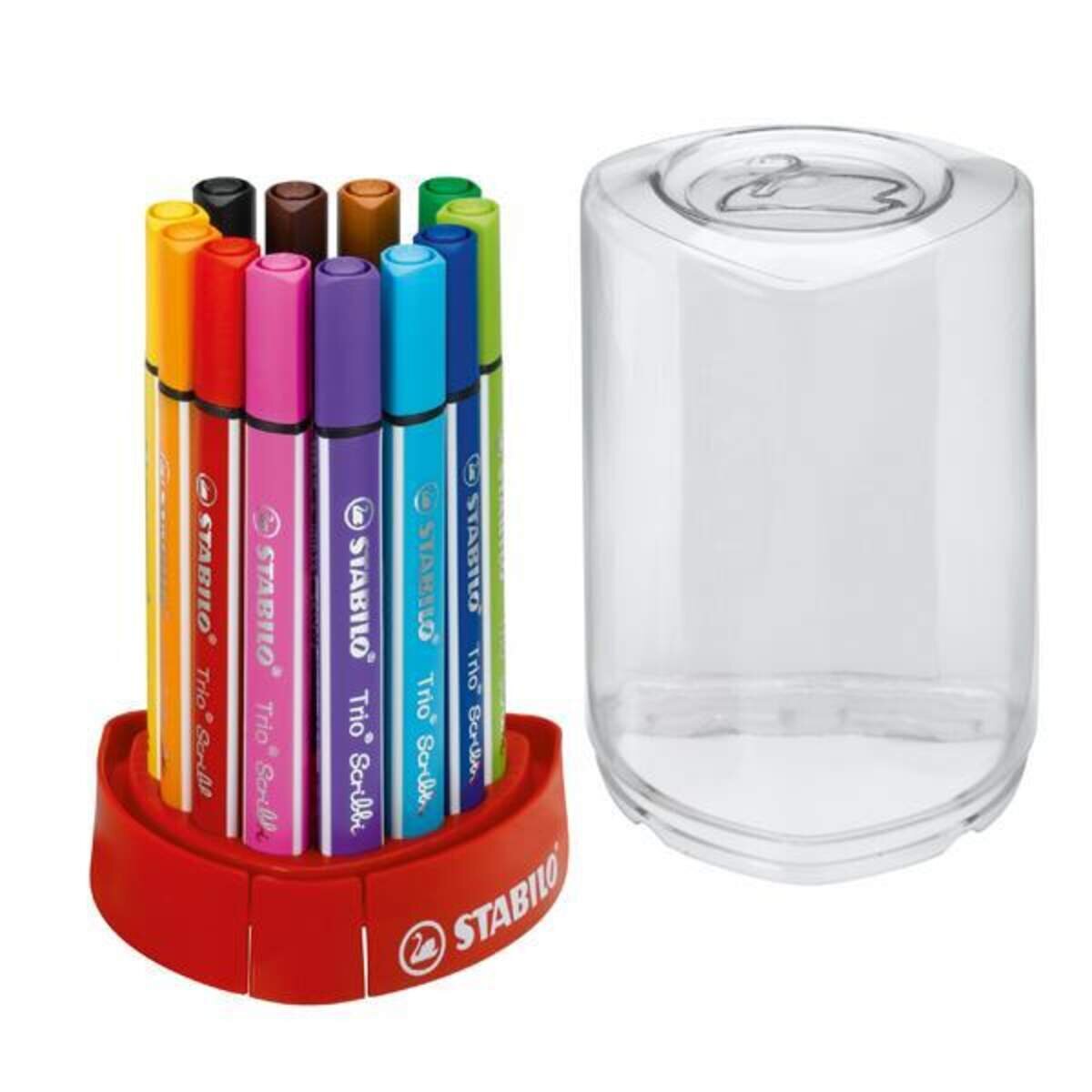 Gefederter Dreikant-Filzstift - STABILO Trio Scribbi - 12er Tischset - mit 12 verschiedenen Farben