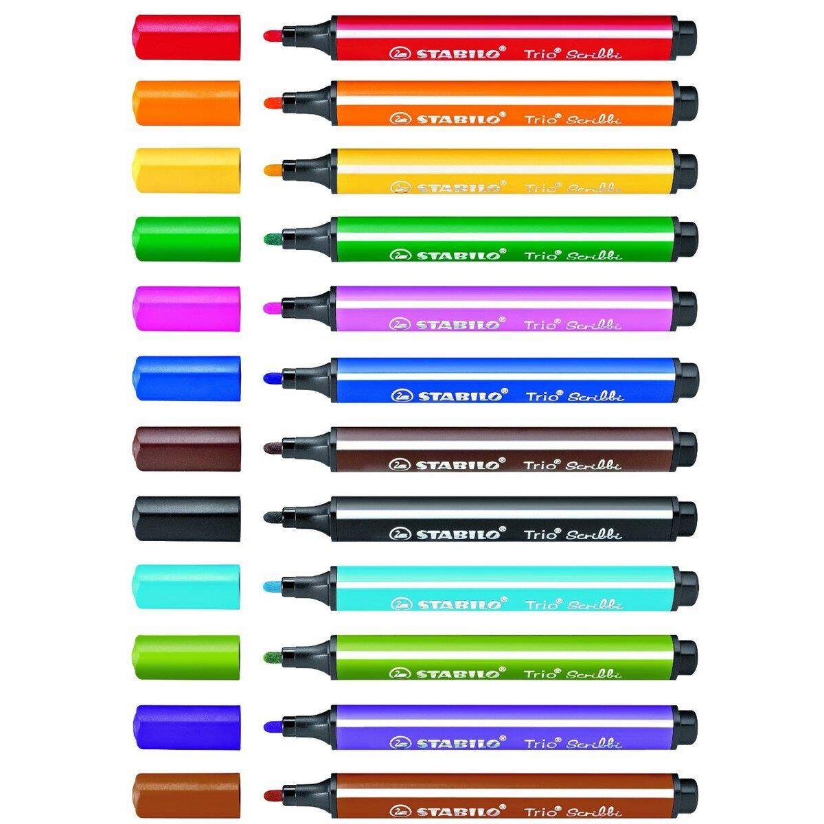 Gefederter Dreikant-Filzstift - STABILO Trio Scribbi - 12er Tischset - mit 12 verschiedenen Farben