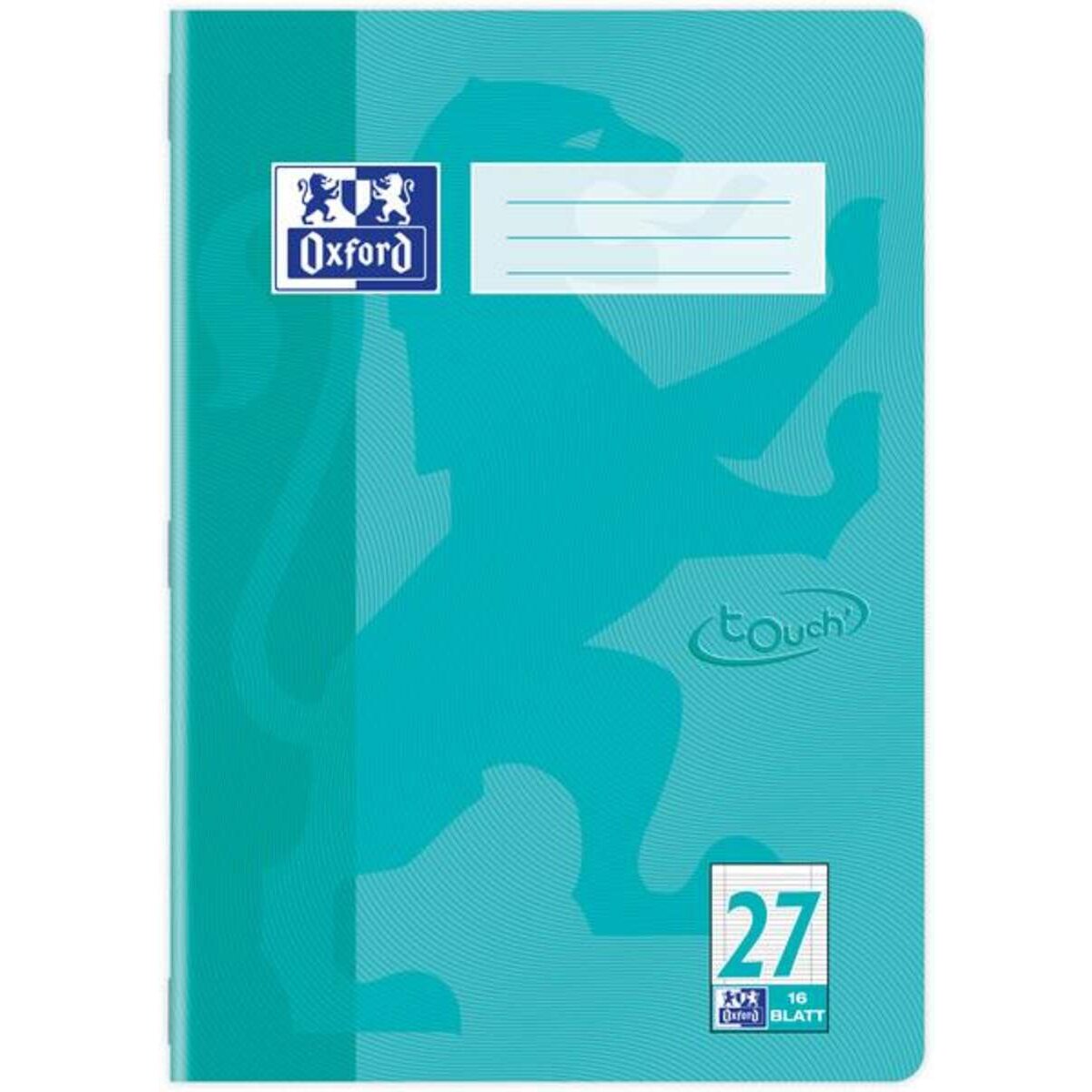Oxford Touch Schulheft A4, liniert, Lineatur 27, 16 Blatt, aqua, Optik Paper®
