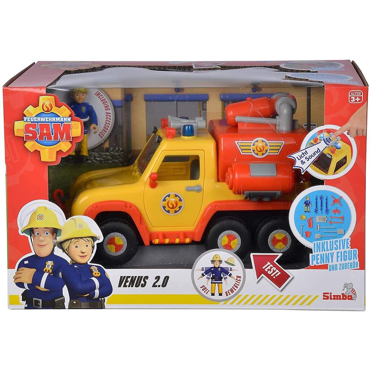 Simba Feuerwehrmann Sam Feuerwehrauto Venus 2.0 mit Figur und Funktionen
