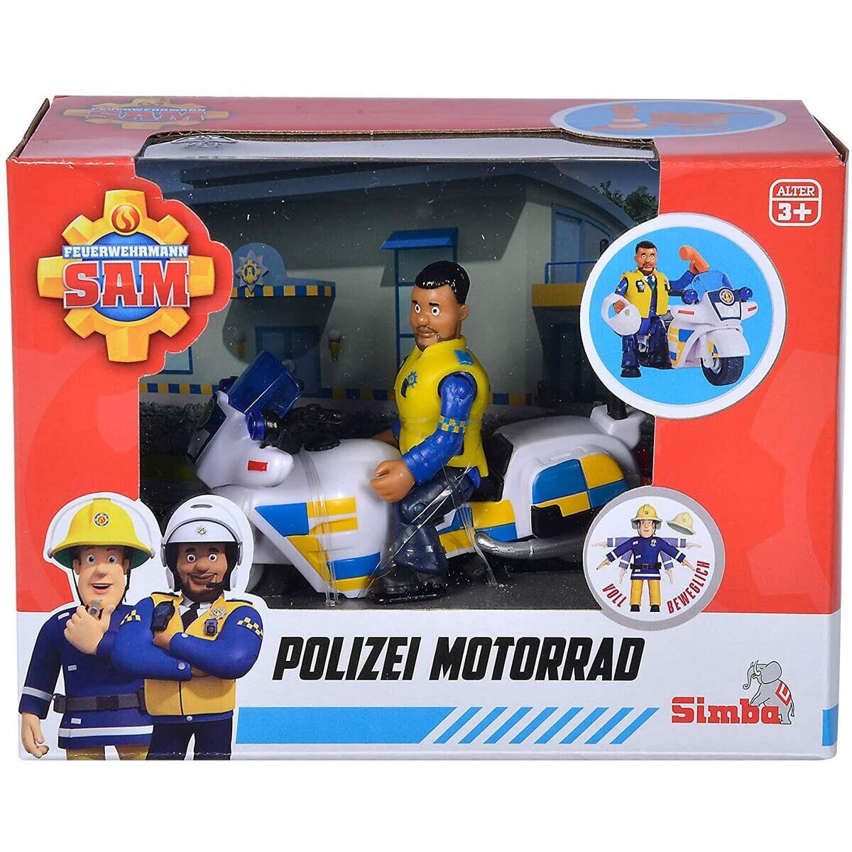 Simba Feuerwehrmann Sam Polizei Motorrad mit Figur
