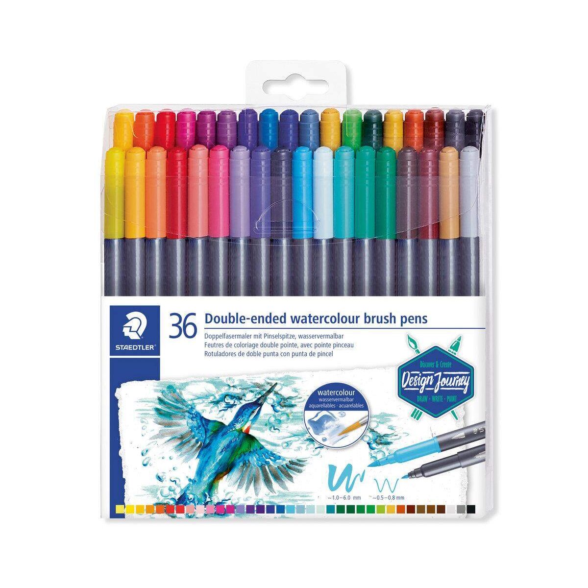 STAEDTLER® Doppelfasermaler mit Pinselspitze, wasservermalbar, 36 Stück