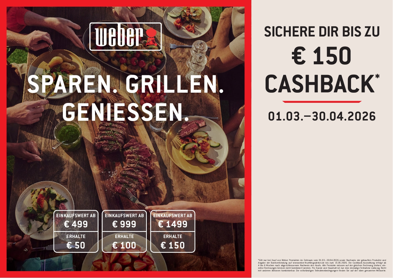 Jetzt Weber Produkte kaufen und bis zu € 150 Cashback sichern!