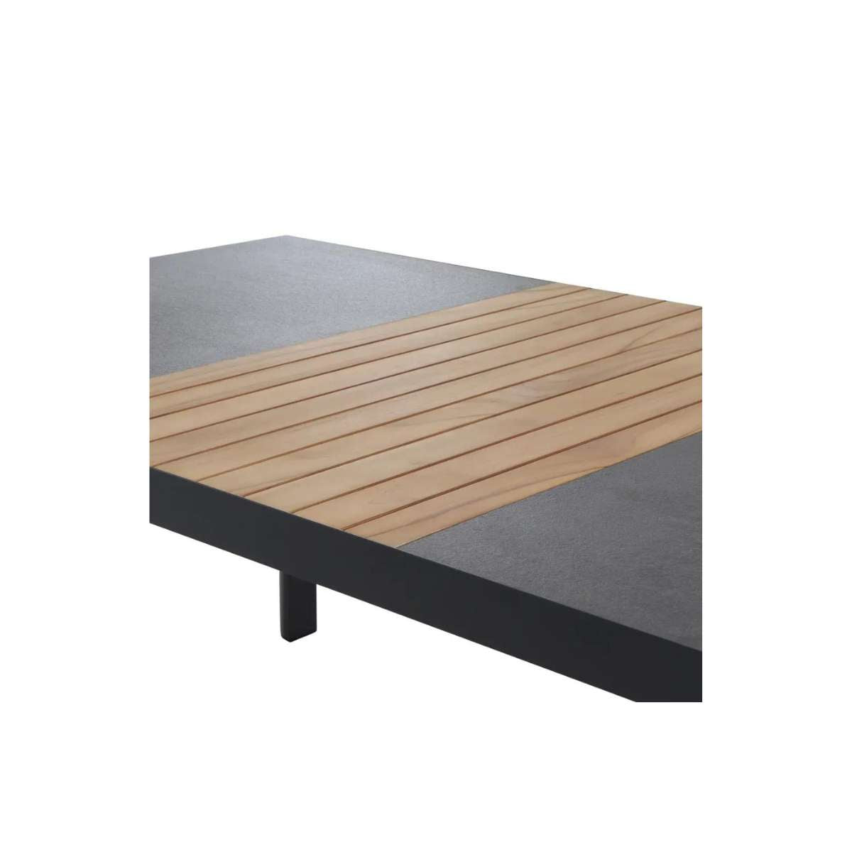 Siena Garden Lugano Gartentisch Keramik anthrazit mit Inlay aus Teakholz 180x100xm