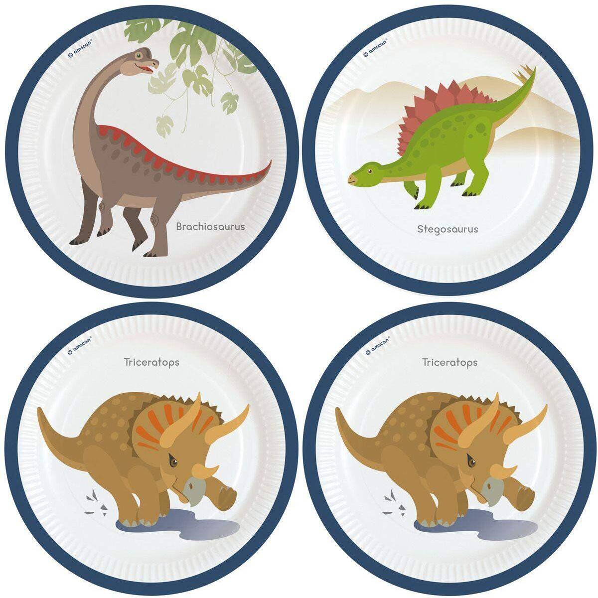 amscan 8 Papierteller Happy Dinosaurier