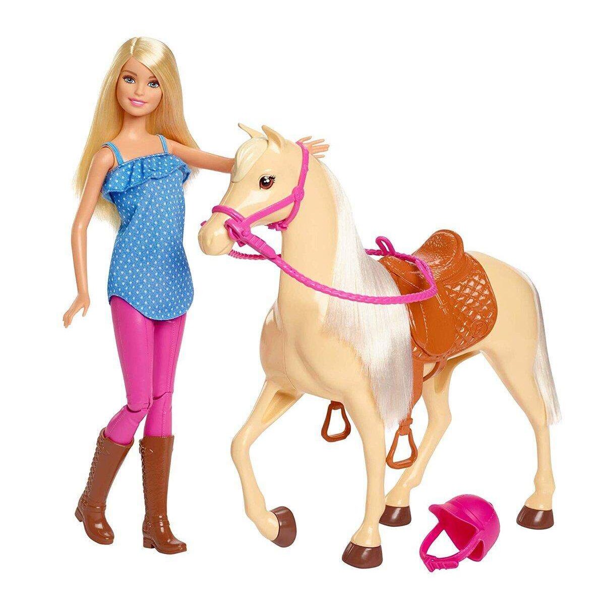 Barbie Pferd mit Mähne und Puppe mit beweglichen Knien