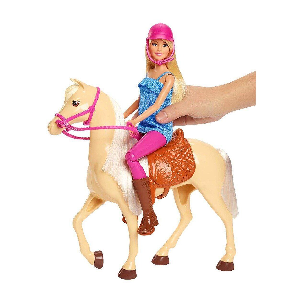 Barbie Pferd mit Mähne und Puppe mit beweglichen Knien