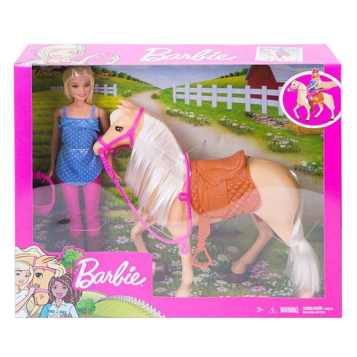 Barbie Pferd mit Mähne und Puppe mit beweglichen Knien