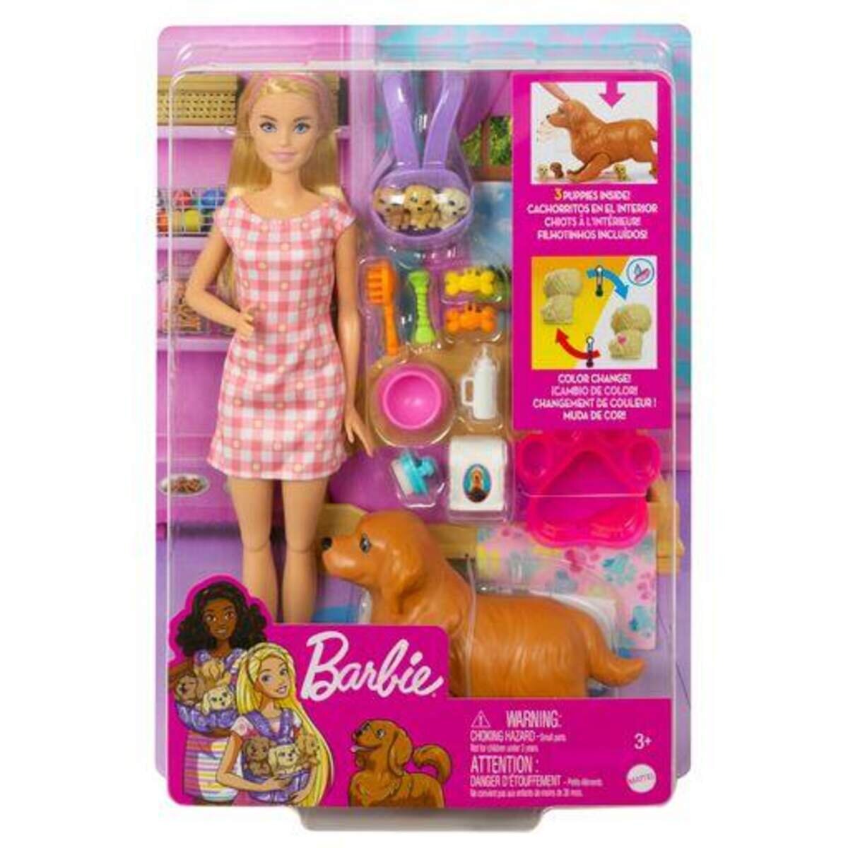 Barbie Puppe (blond) mit Hund & Welpen, Set inkl. Zubehör