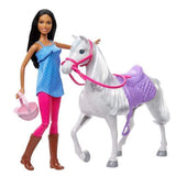 Barbie-Puppe und Pferd mit Sattel, Zaumzeug und Zügel, Geschenk für Kinder zwischen 3 und 7Jahren