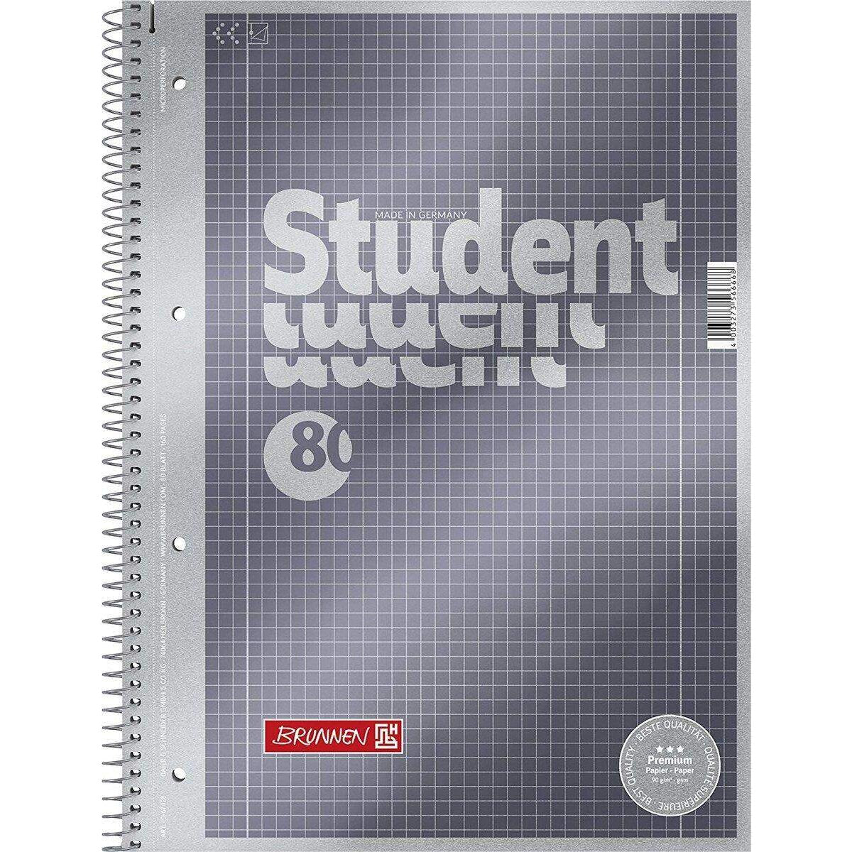 BRUNNEN Collegeblock Student A4 kariert, Lineatur 28 anthrazit-metallic