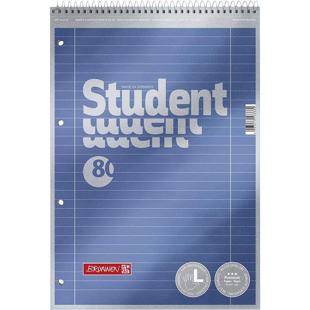 BRUNNEN Collegeblock Student A4 liniert, Lin. 27 blau-metallic