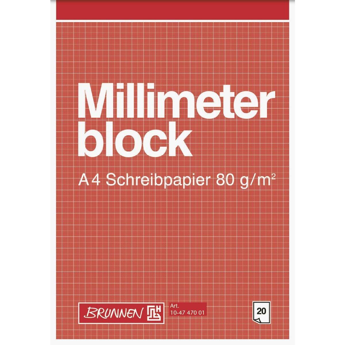 BRUNNEN Millimeterblock, 80g/m², A4, 20 Blatt