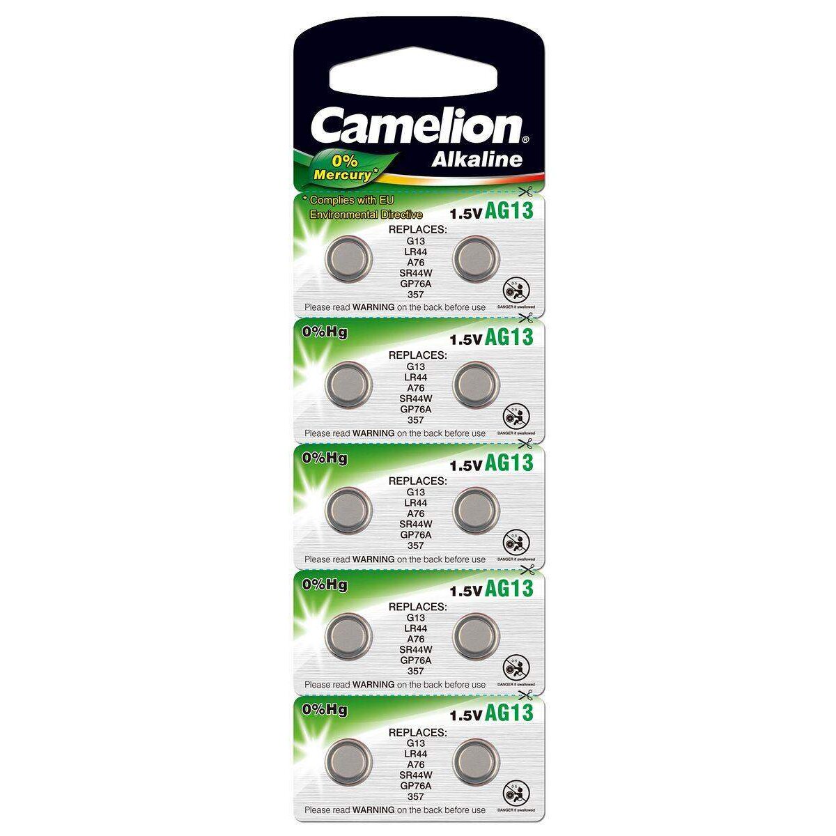 Camelion Alkaline Knopfzellen AG13 / LR44 / LR1154 / 357, 10 Stück