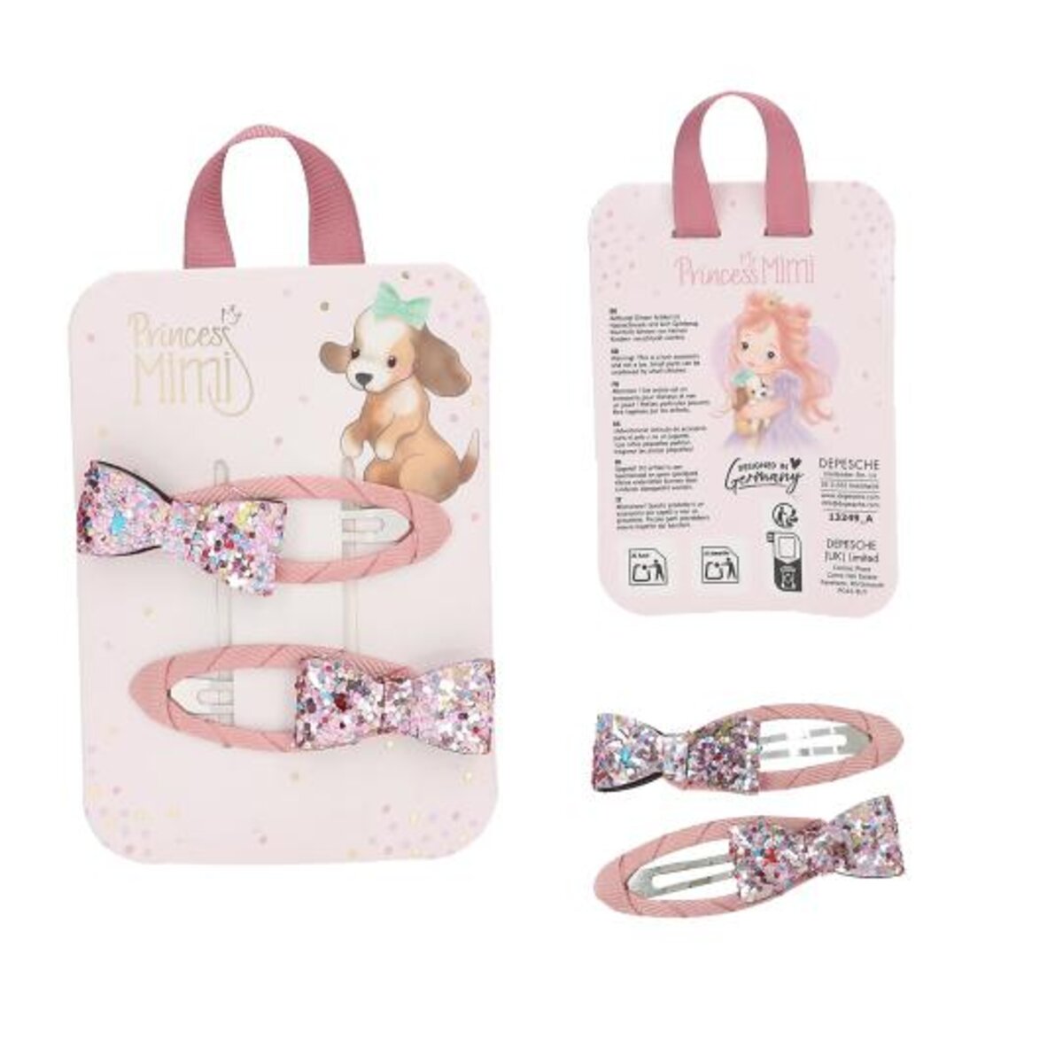 Depesche 2 Princess Mimi Haarspangen Glitzer, 1 Paar, 4-fach sortiert
