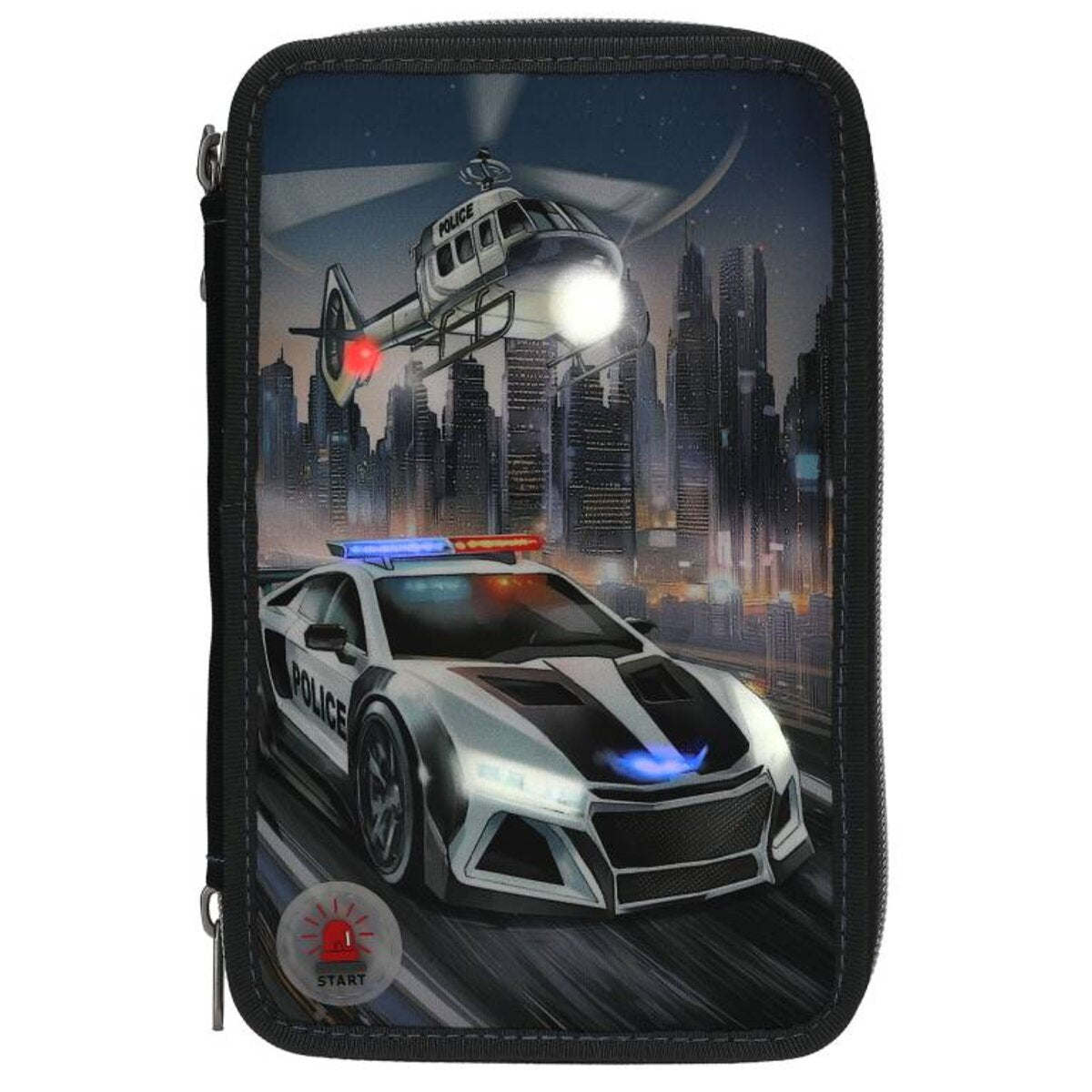 Depesche 3 Fach Federtasche komplett gefüllt Monster Cars LED Polizeiauto