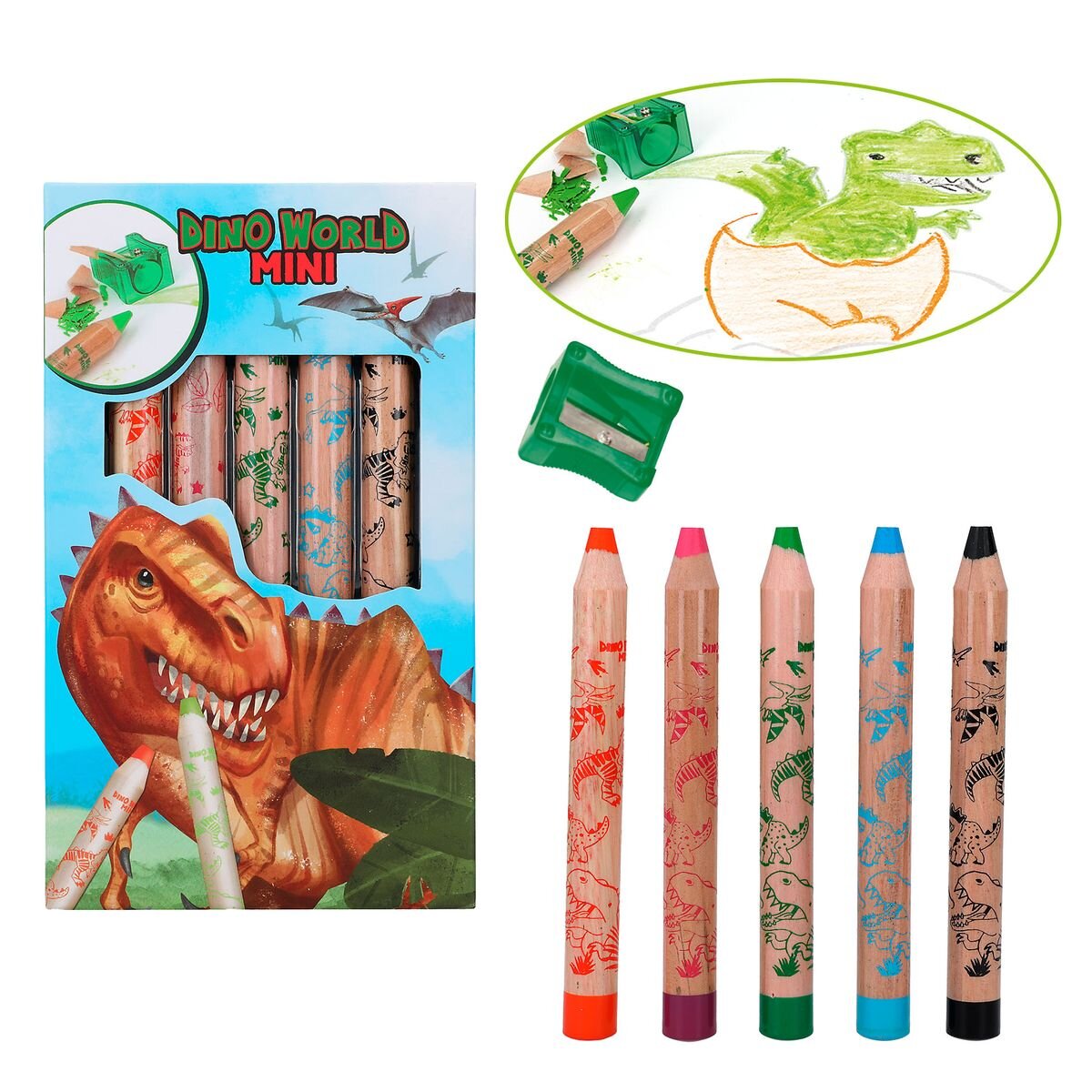 Depesche Dino World Mini Dino Buntstifte & Anspitzer