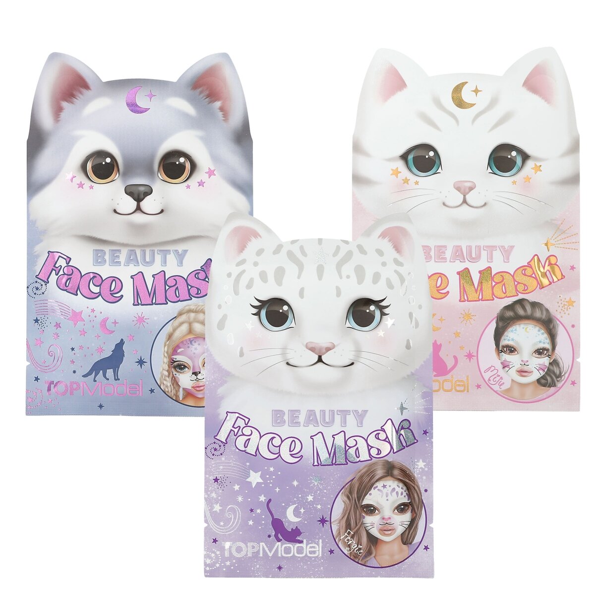 Depesche TOPModel Beauty Tuchmaske Tier BEAUTY and ME, 3-fach sortiert