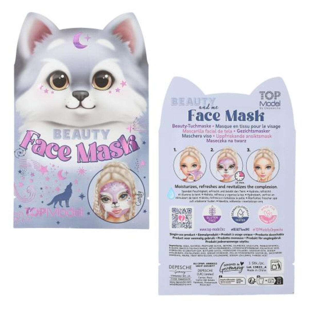 Depesche TOPModel Beauty Tuchmaske Tier BEAUTY and ME, 3-fach sortiert
