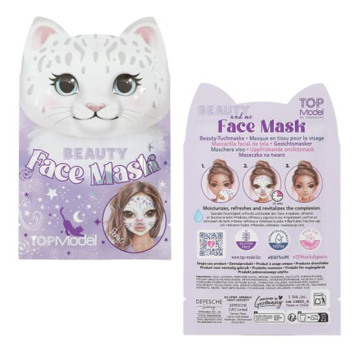 Depesche TOPModel Beauty Tuchmaske Tier BEAUTY and ME, 3-fach sortiert