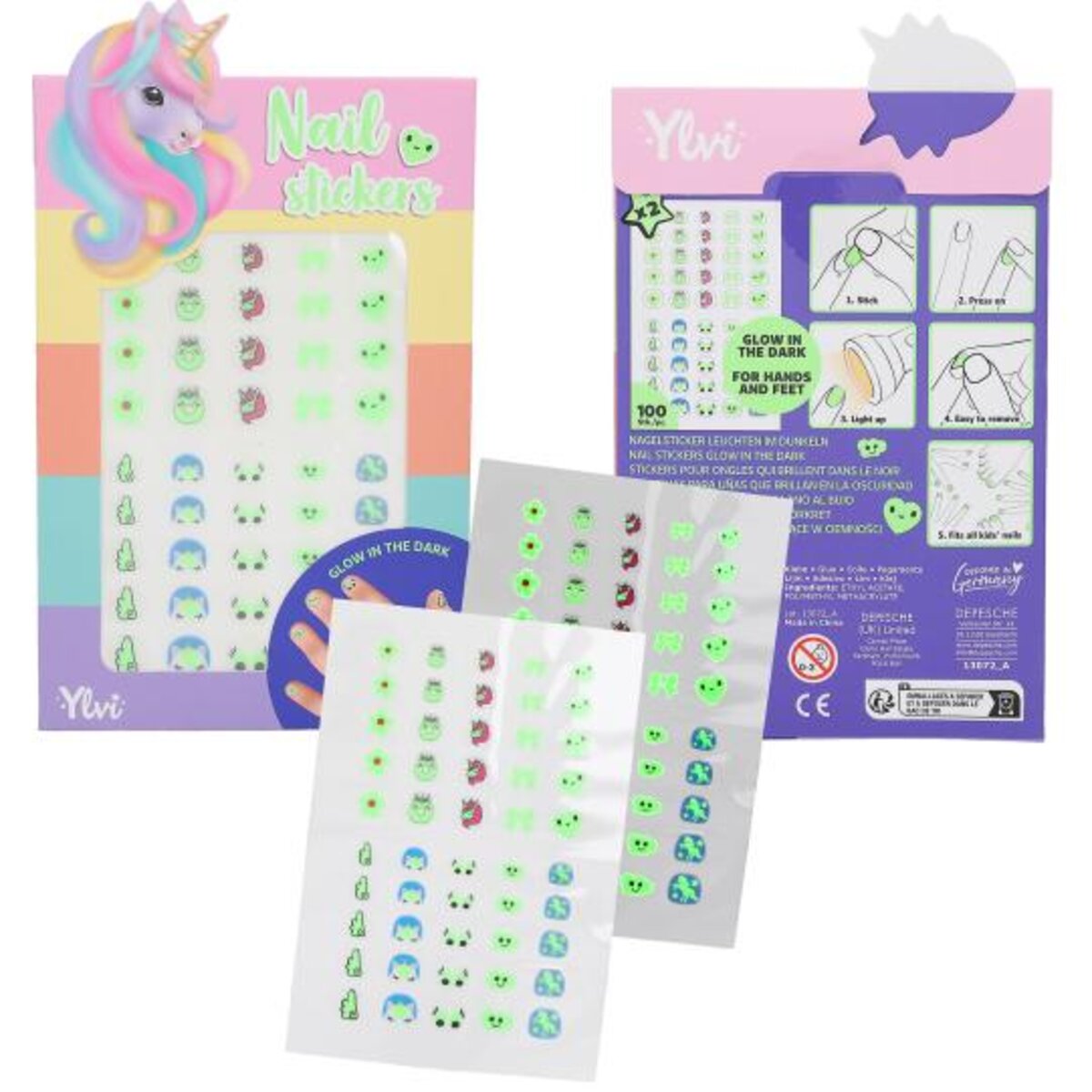 Depesche Ylvi Nagelsticker Glow in the Dark, 2-fach sortiert