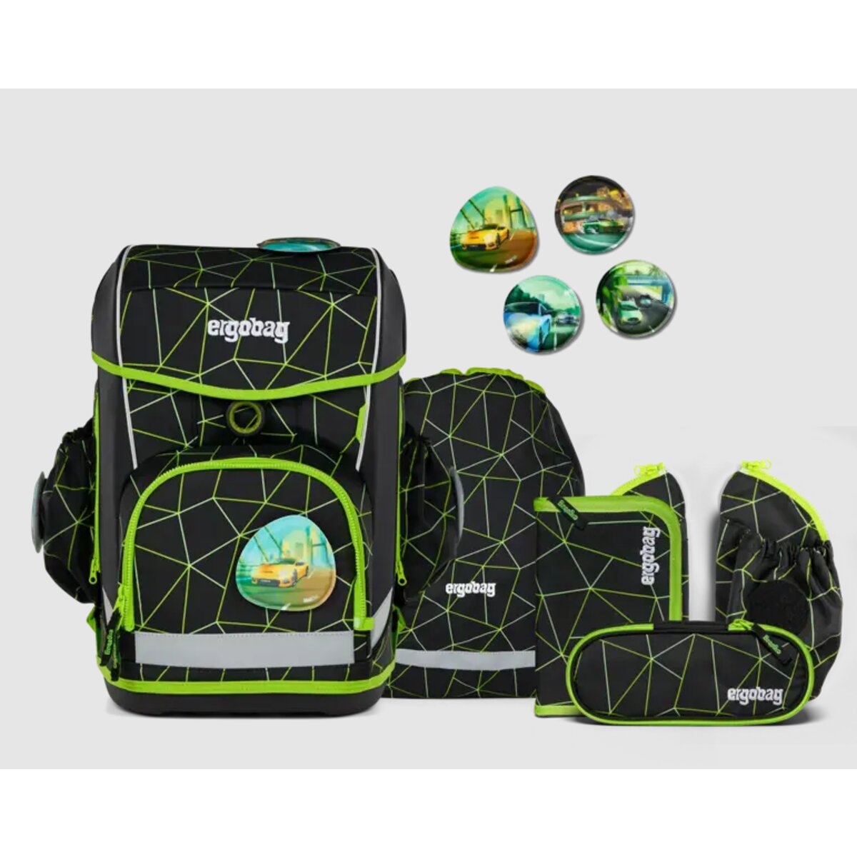 ergobag CUBO Light Schulrucksack-Set CyBär Race, 6-teilig