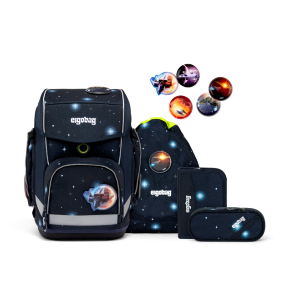 ergobag CUBO Schulrucksack-Set GALAXY GLOW KoBärnikus, 5-teilig