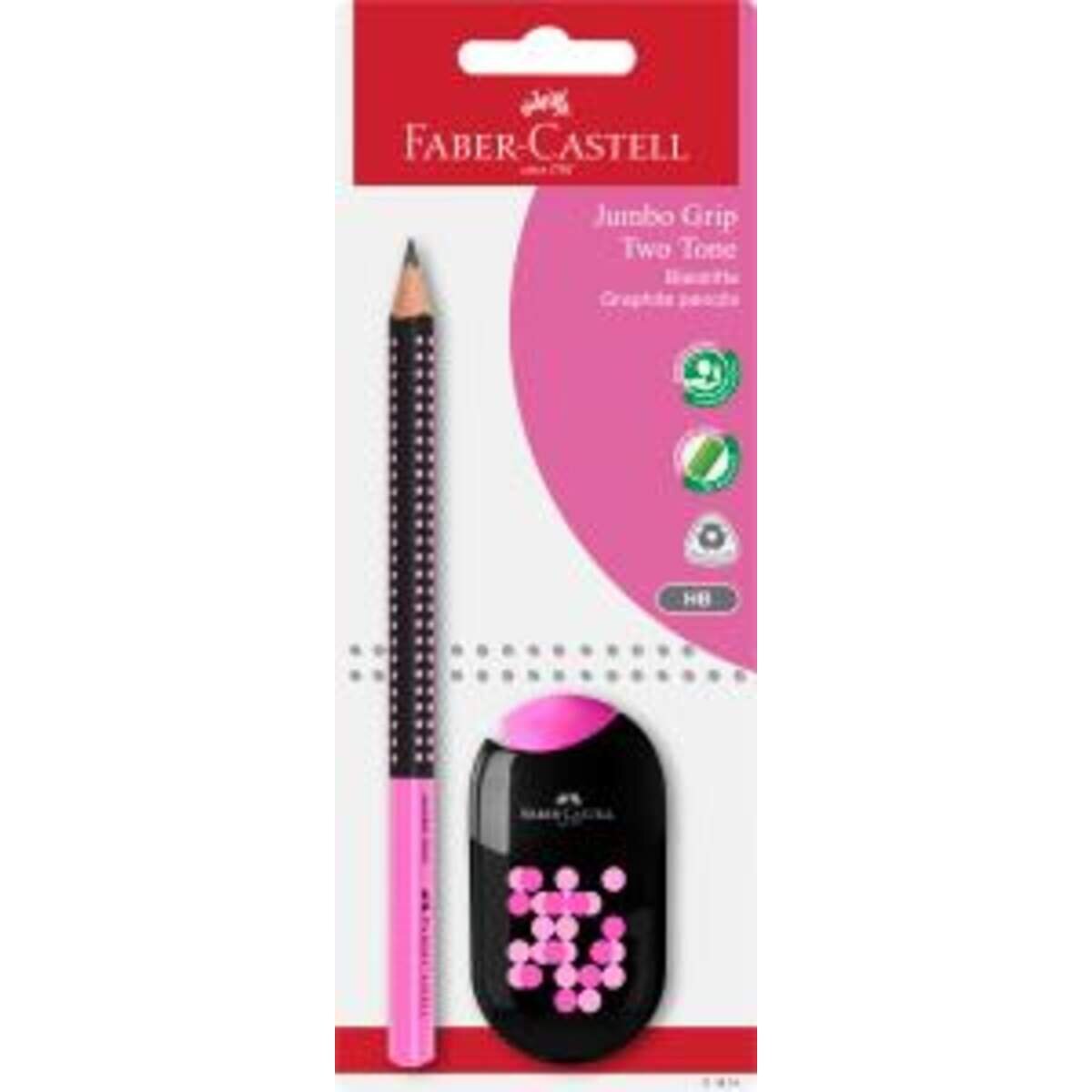 Faber-Castell Bleistift Jumbo Grip B Two Tone mit Spitzdose, 1 Stück, 3-fach sortiert