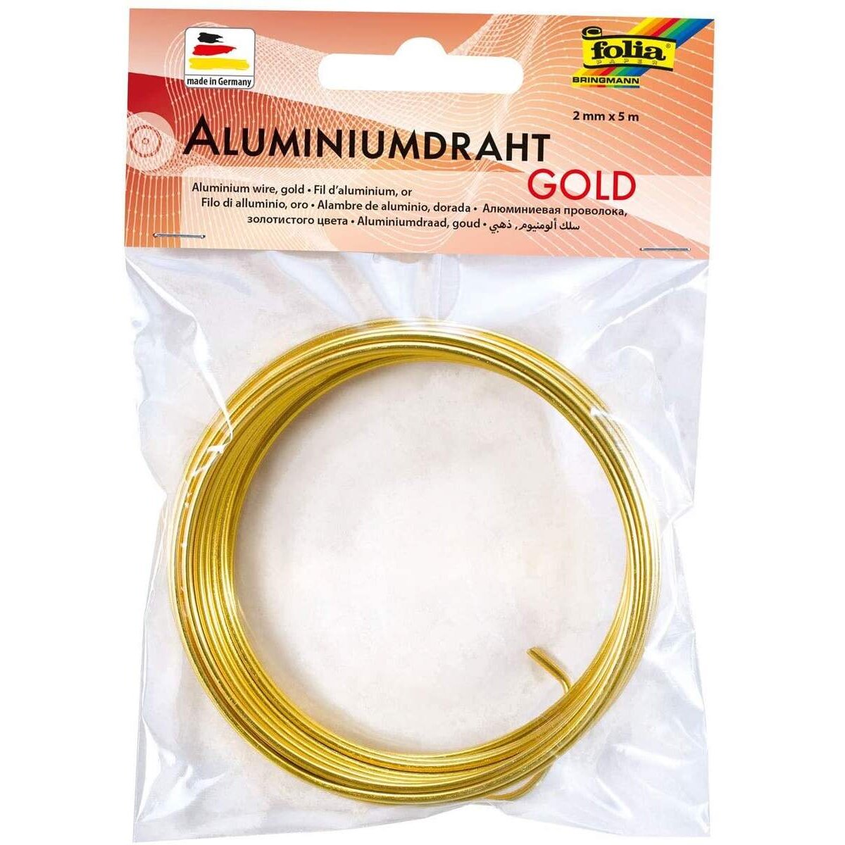 Folia Aluminiumdraht, Basteldraht in gold, 2 mm x 5 m