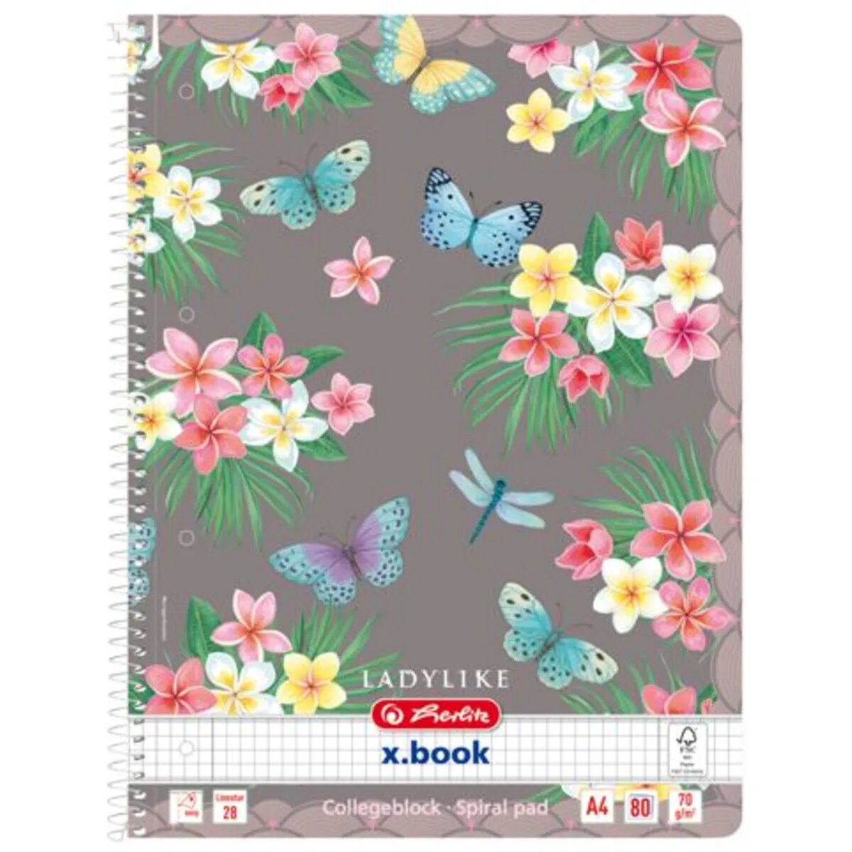 Herlitz Spiralblock A4 Ladylike 80 Blatt Lineatur 28, 1 Stück, 2-fach sortiert