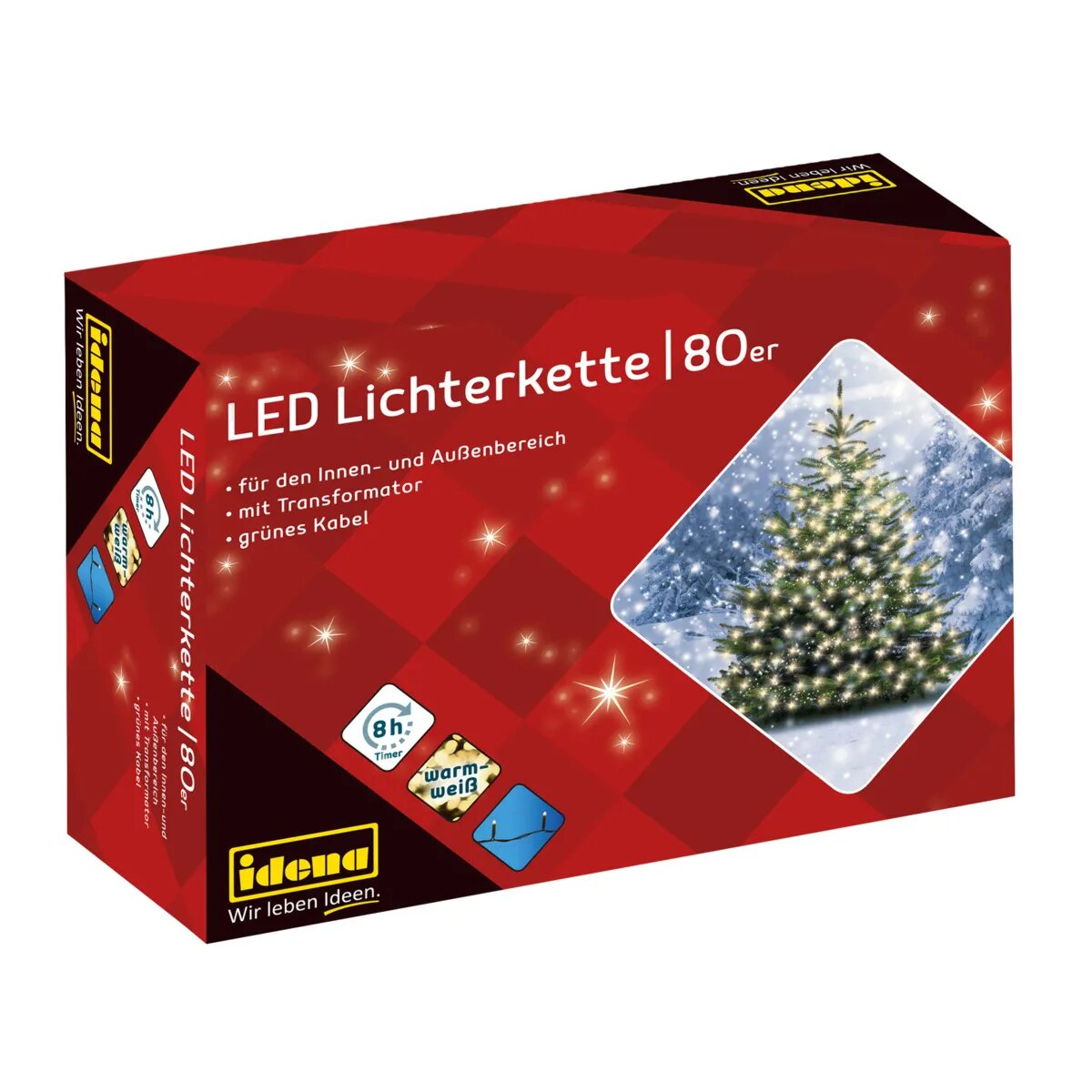 Idena LED Lichterkette, 80er warm weiß, für außen