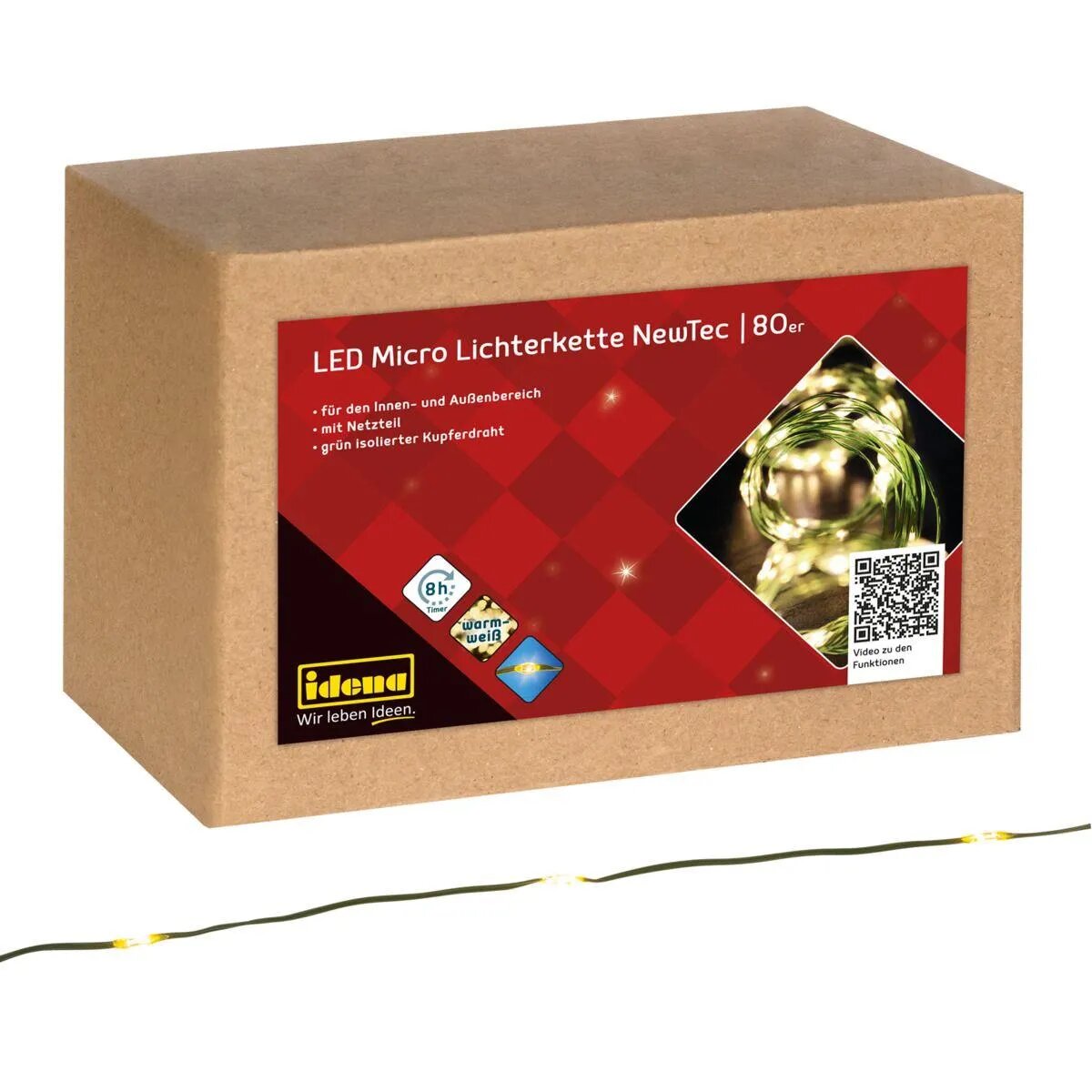 Idena Lichterkette NewTec, 80 Micro LED ww 8h Timer