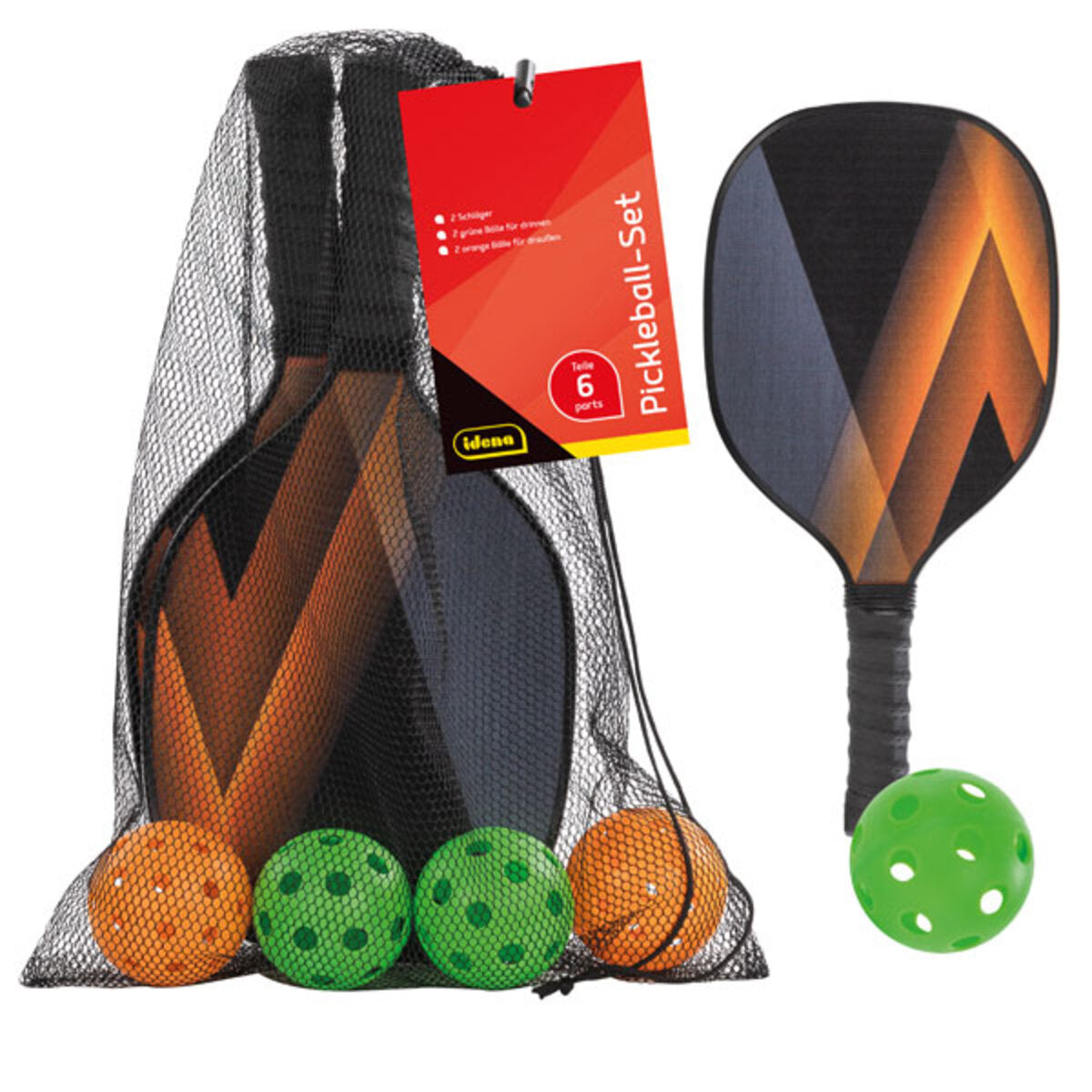 Idena Pickleball-Set, 2 Schläger und 4 Bälle, FSC100%