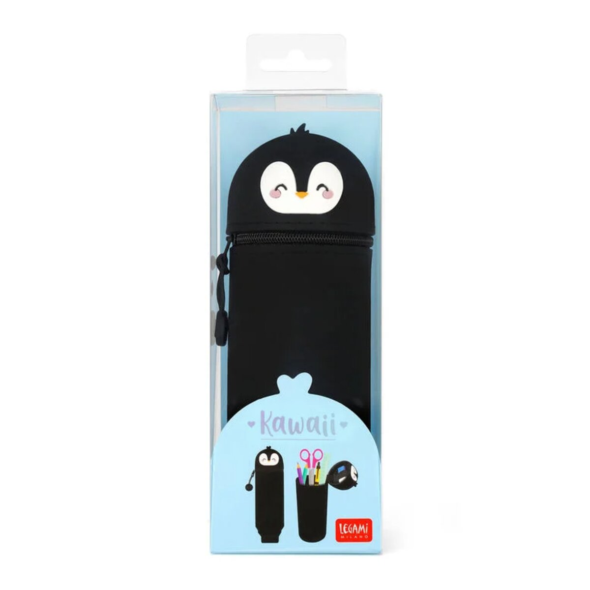 Legami 2-in-1-Federmäppchen aus Silikon - Kawaii Pinguin