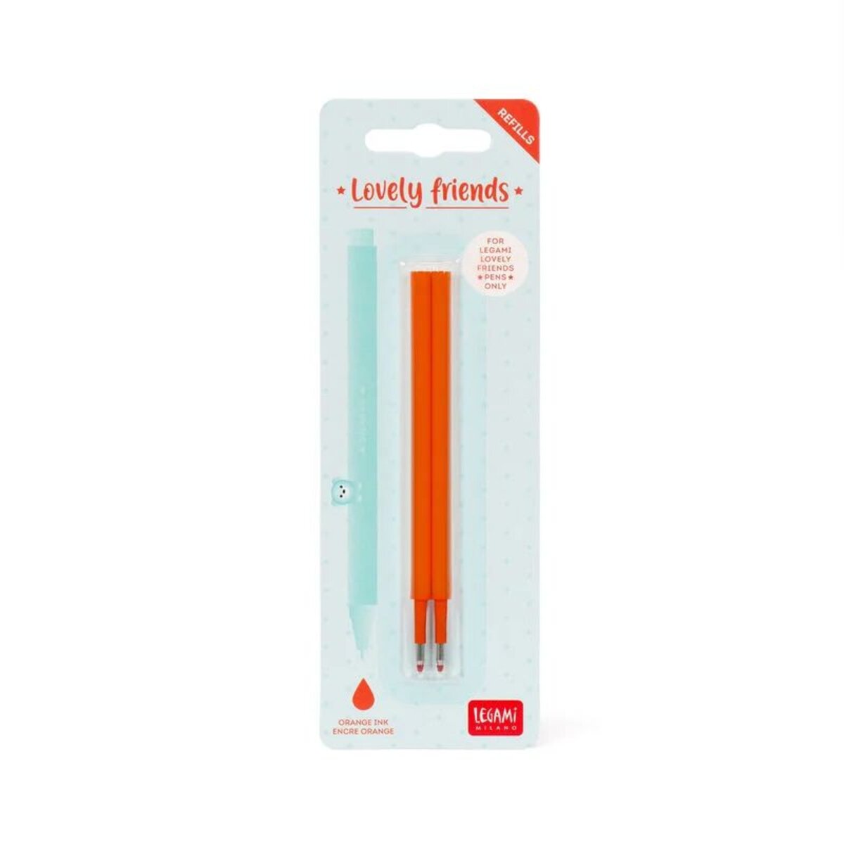 Legami Set mit 2 Ersatzpatronen für Gelstift - Lovely Friends Orange