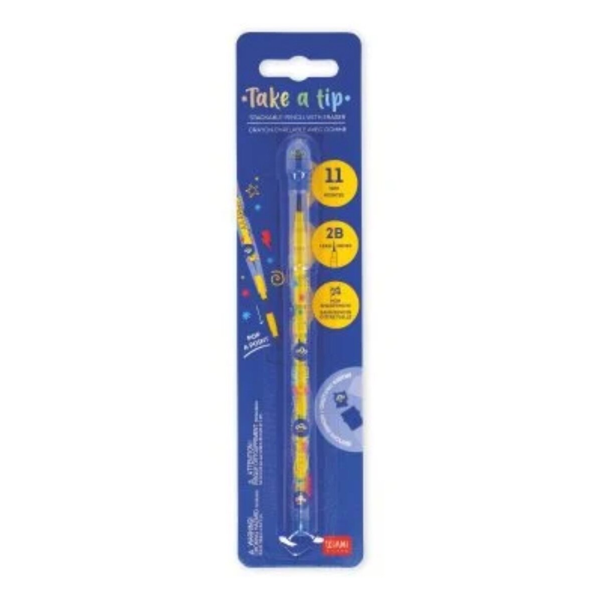 Legami Stapelbarer Bleistift mit Radiergummi Take a Tip Monstesr 11 Minen 2B