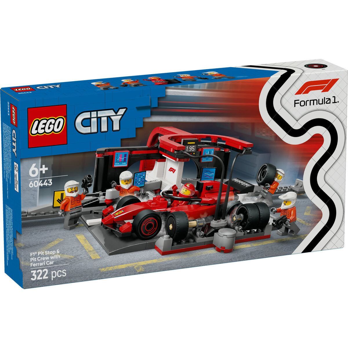 LEGO® City 60443 F1® Boxenstopp mit Boxencrew und Ferrari Flitzer