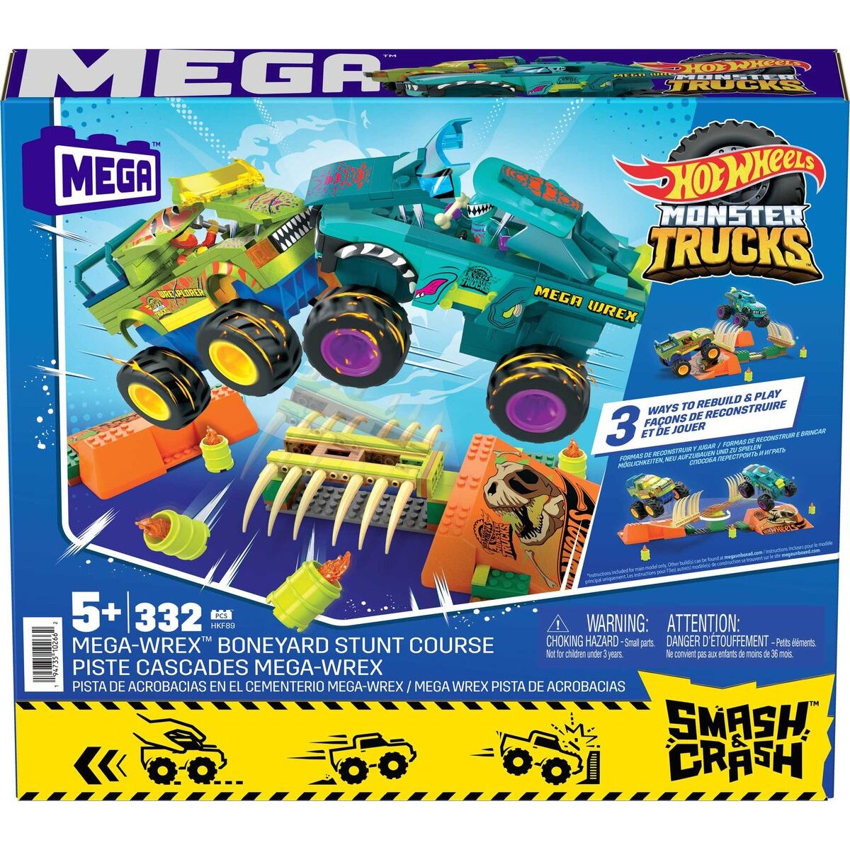 Hot Wheels MEGA Hot Wheels Monster Trucks Mega-Wrex Knochen Crash Stuntbahn
