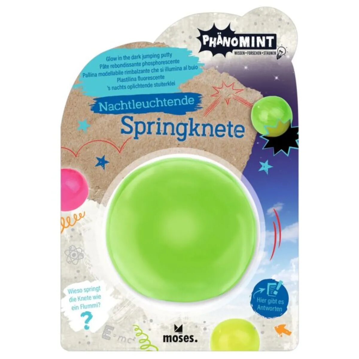 moses. PhänoMINT Nachtleuchtende Springknete pink, 1 Stück, 4-fach sortiert